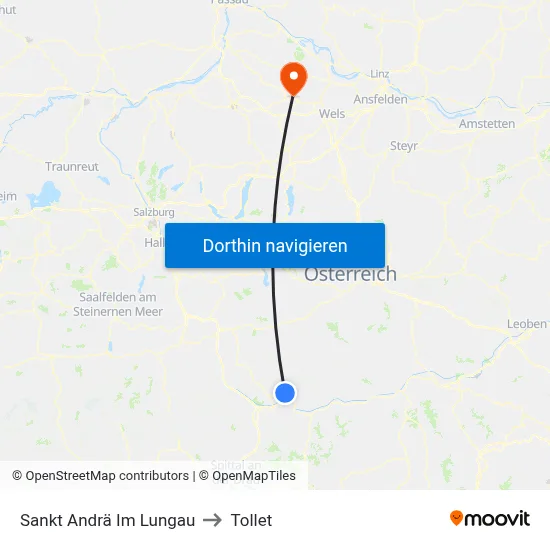 Sankt Andrä Im Lungau to Tollet map