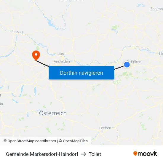 Gemeinde Markersdorf-Haindorf to Tollet map