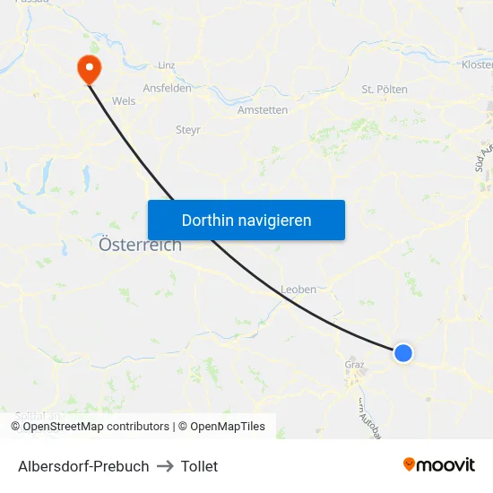 Albersdorf-Prebuch to Tollet map