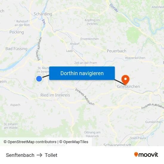 Senftenbach to Tollet map