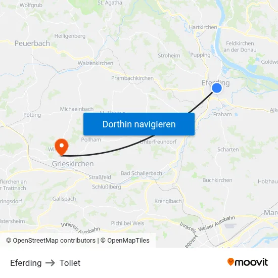 Eferding to Tollet map