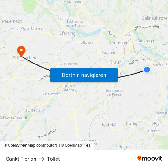 Sankt Florian to Tollet map