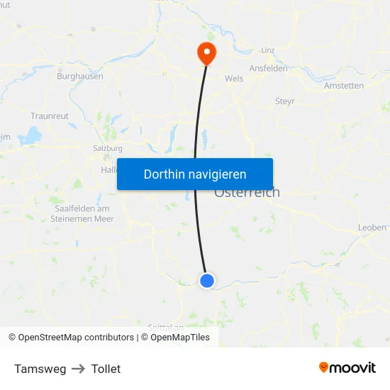 Tamsweg to Tollet map
