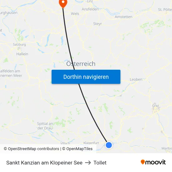 Sankt Kanzian am Klopeiner See to Tollet map