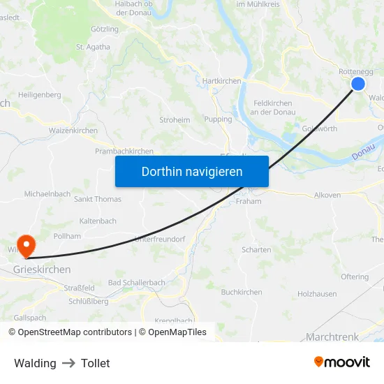 Walding to Tollet map