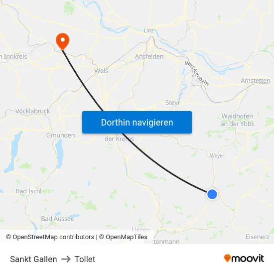 Sankt Gallen to Tollet map