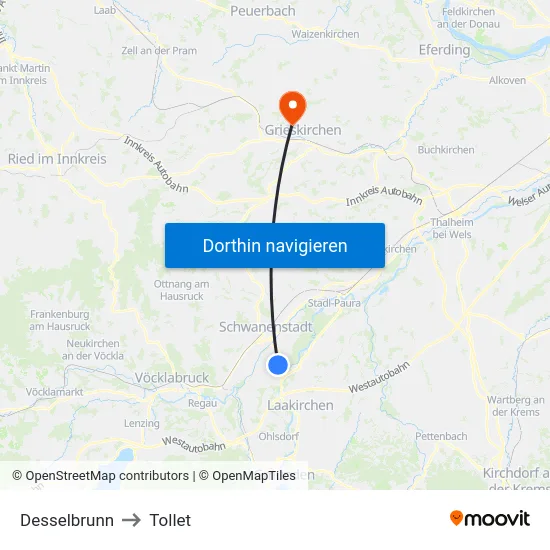 Desselbrunn to Tollet map