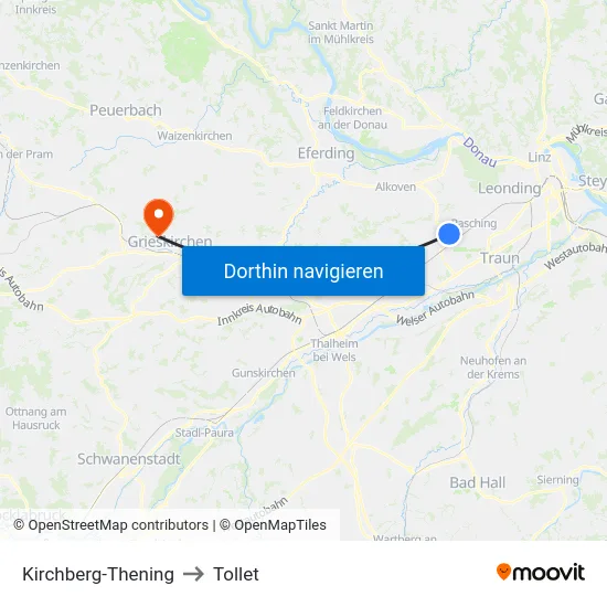 Kirchberg-Thening to Tollet map