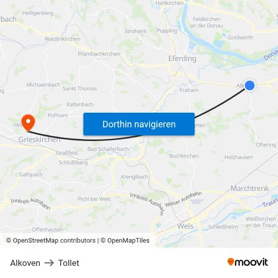 Alkoven to Tollet map