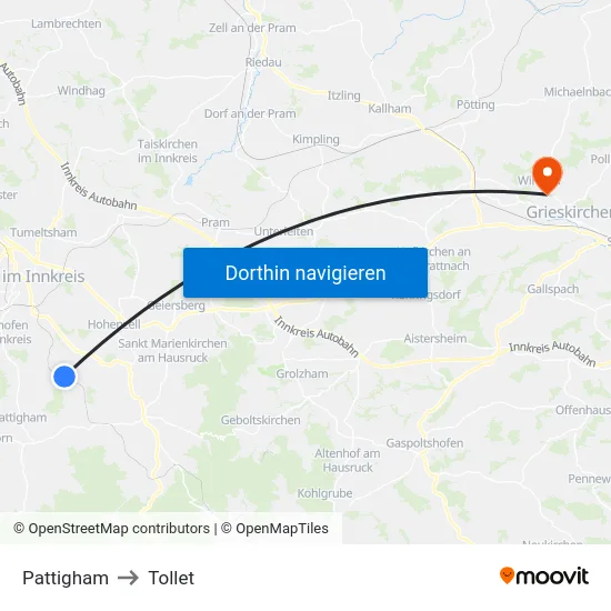 Pattigham to Tollet map