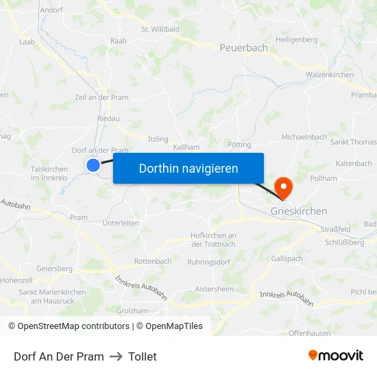 Dorf An Der Pram to Tollet map
