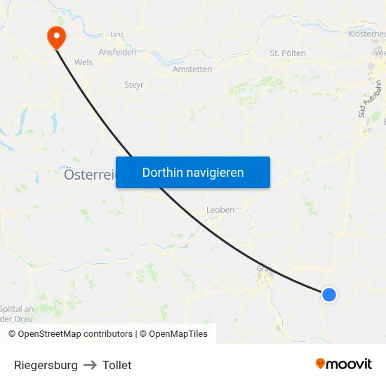 Riegersburg to Tollet map