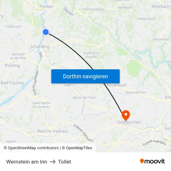 Wernstein am Inn to Tollet map