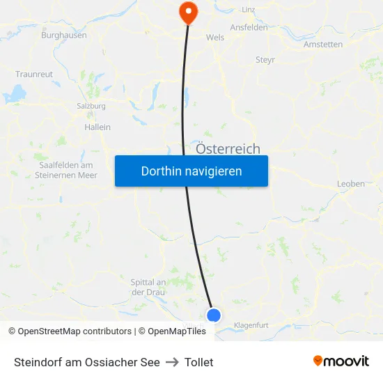Steindorf am Ossiacher See to Tollet map