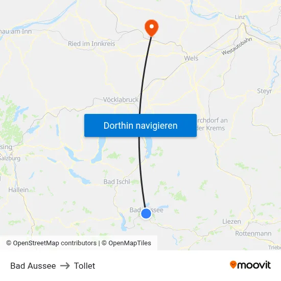 Bad Aussee to Tollet map