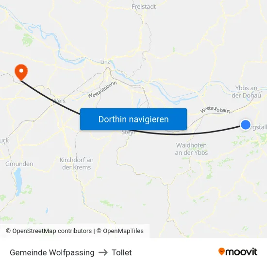 Gemeinde Wolfpassing to Tollet map
