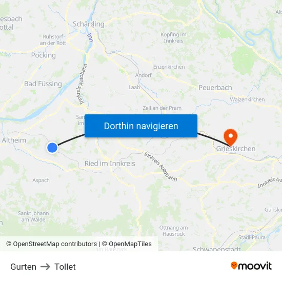 Gurten to Tollet map