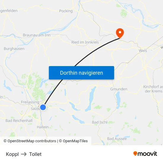 Koppl to Tollet map