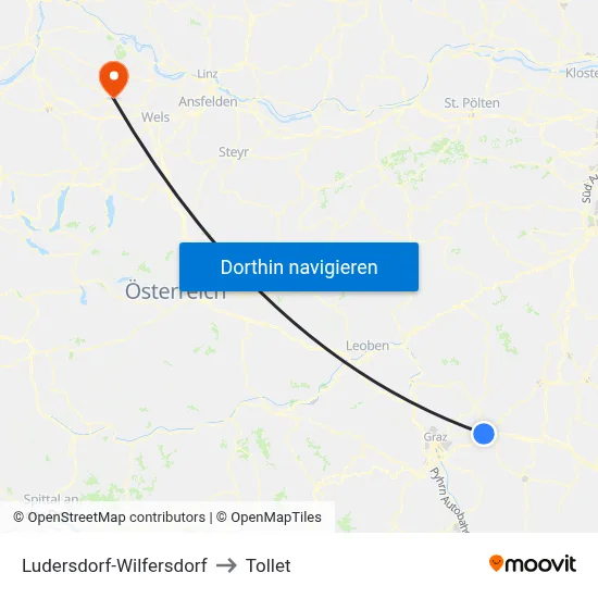Ludersdorf-Wilfersdorf to Tollet map