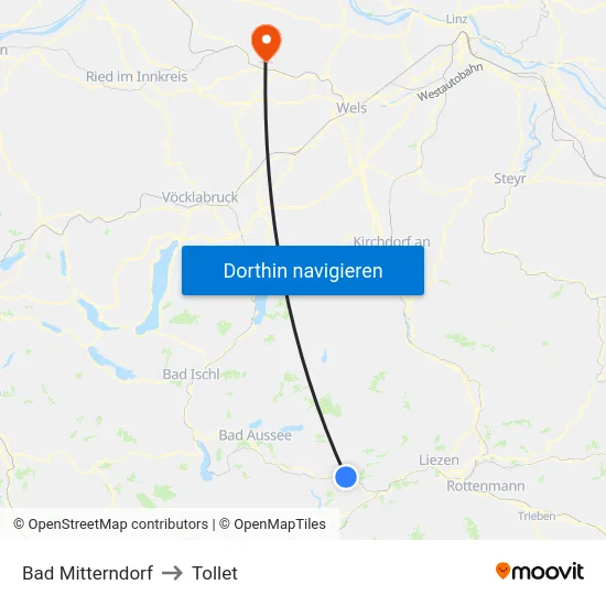 Bad Mitterndorf to Tollet map