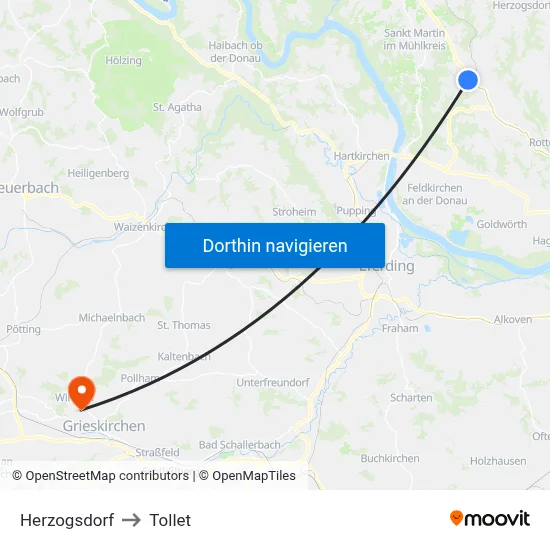Herzogsdorf to Tollet map