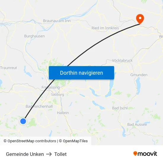 Gemeinde Unken to Tollet map