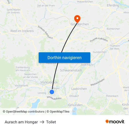Aurach am Hongar to Tollet map