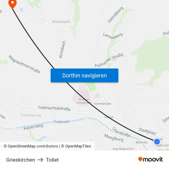 Grieskirchen to Tollet map