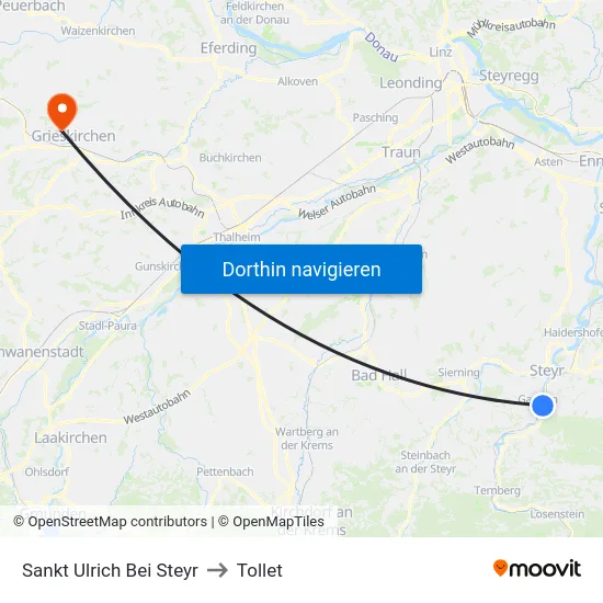 Sankt Ulrich Bei Steyr to Tollet map