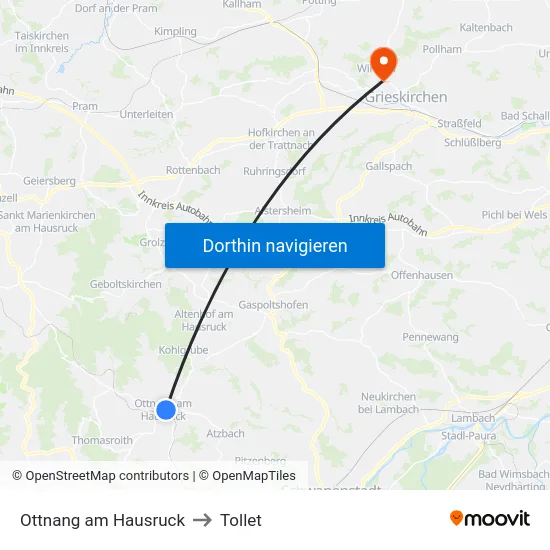 Ottnang am Hausruck to Tollet map