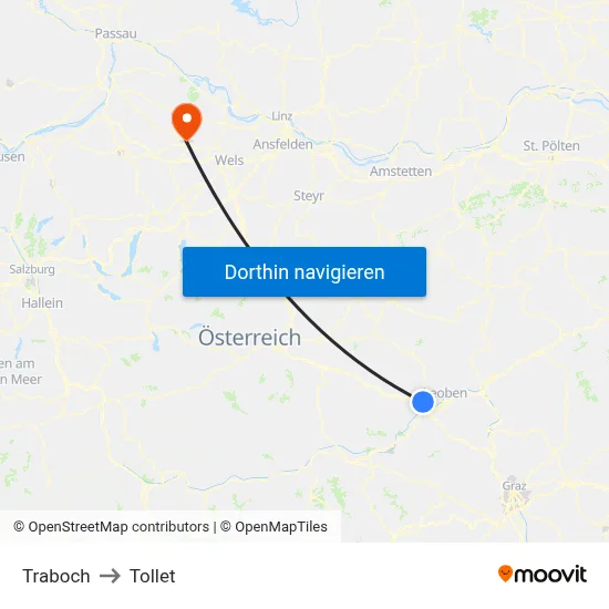 Traboch to Tollet map