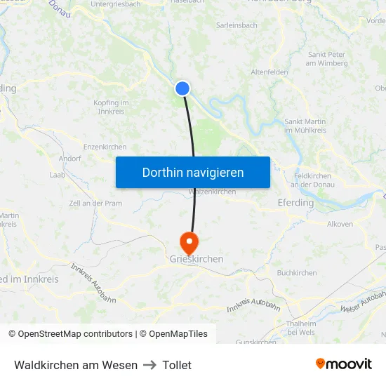 Waldkirchen am Wesen to Tollet map