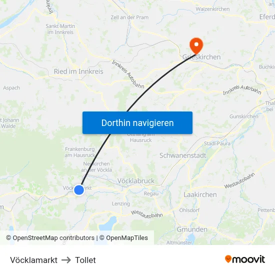 Vöcklamarkt to Tollet map