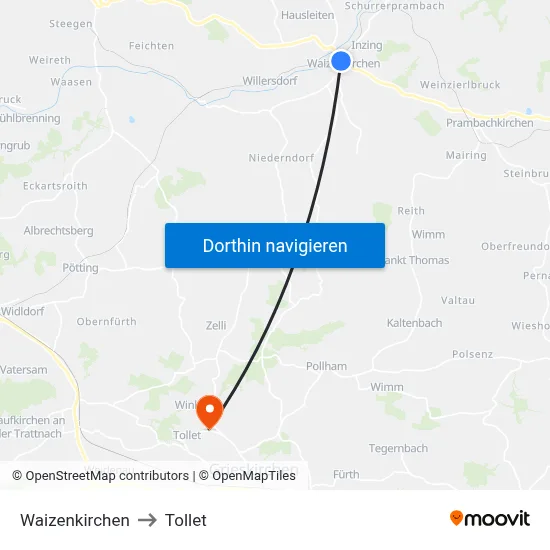 Waizenkirchen to Tollet map