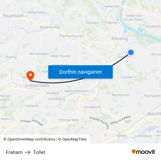 Fraham to Tollet map