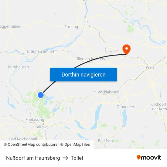Nußdorf am Haunsberg to Tollet map