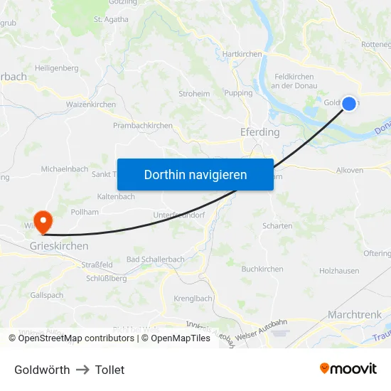Goldwörth to Tollet map