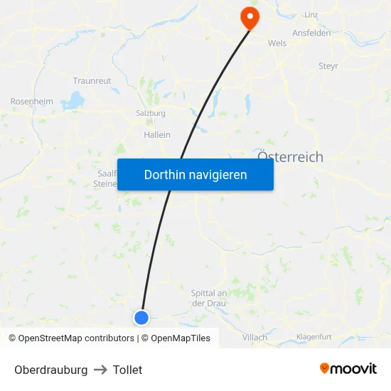 Oberdrauburg to Tollet map
