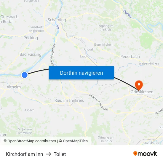 Kirchdorf am Inn to Tollet map