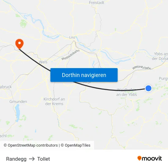 Randegg to Tollet map