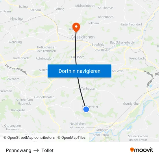 Pennewang to Tollet map