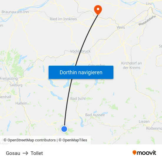 Gosau to Tollet map
