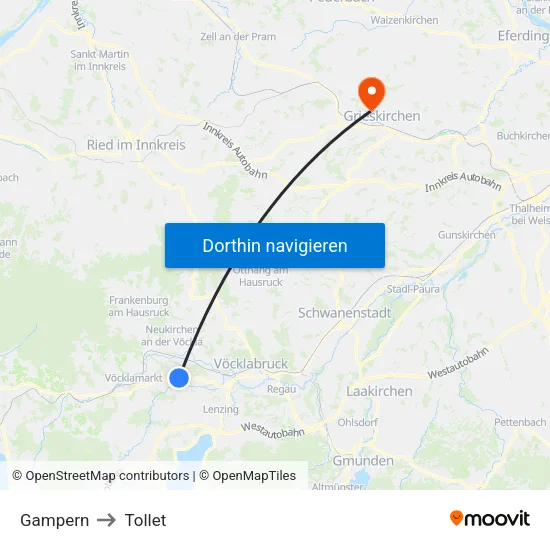Gampern to Tollet map