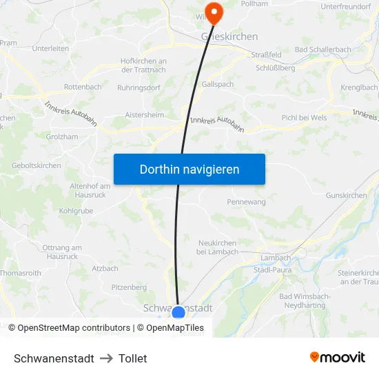 Schwanenstadt to Tollet map