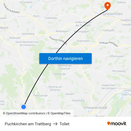 Puchkirchen am Trattberg to Tollet map