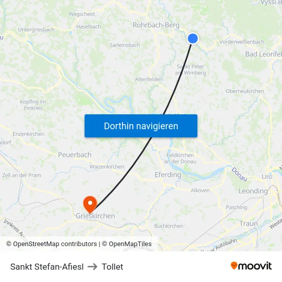 Sankt Stefan-Afiesl to Tollet map