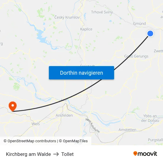 Kirchberg am Walde to Tollet map