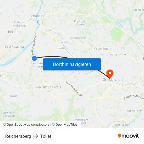 Reichersberg to Tollet map