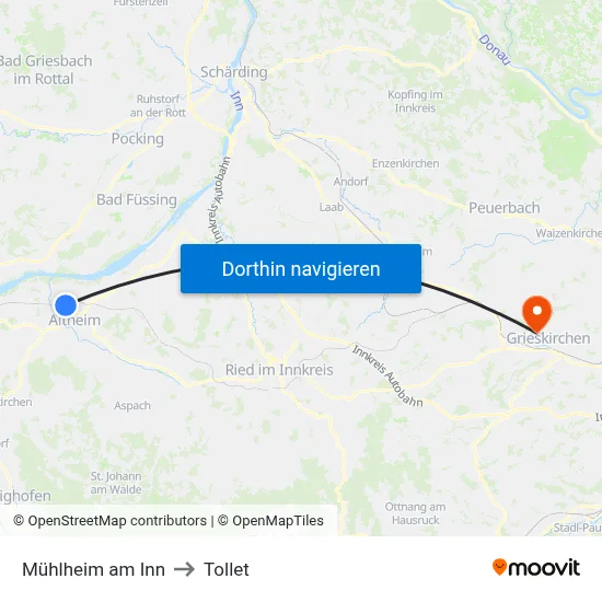 Mühlheim am Inn to Tollet map