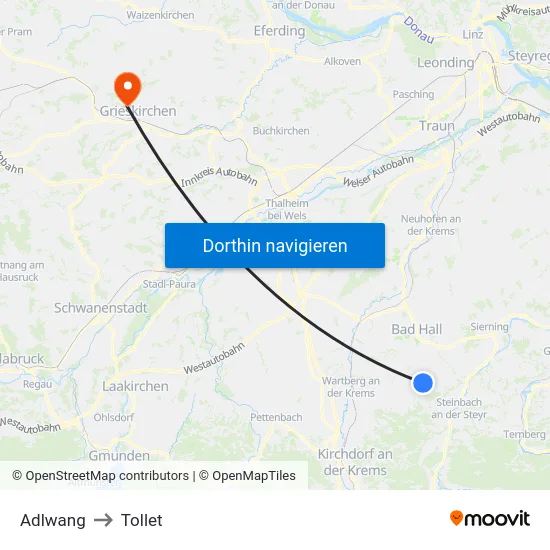 Adlwang to Tollet map